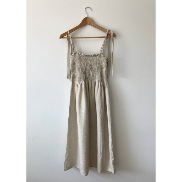 Wilfred Golden Hour Linen Dress Oatmeal Size Large Aritzia - Picture 4 of 8